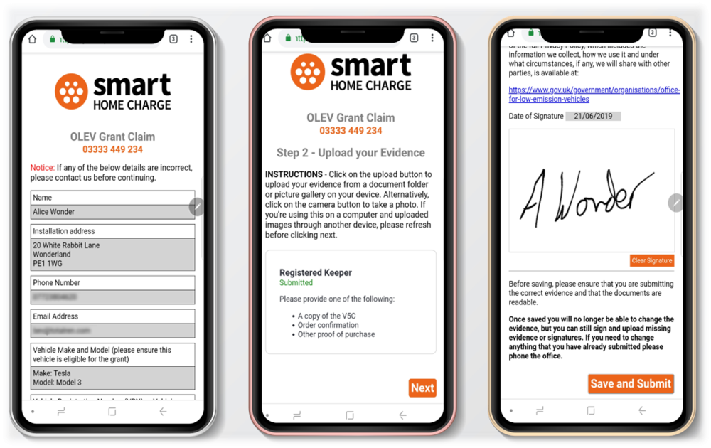 Smart Home Charge bespoke software on phone app