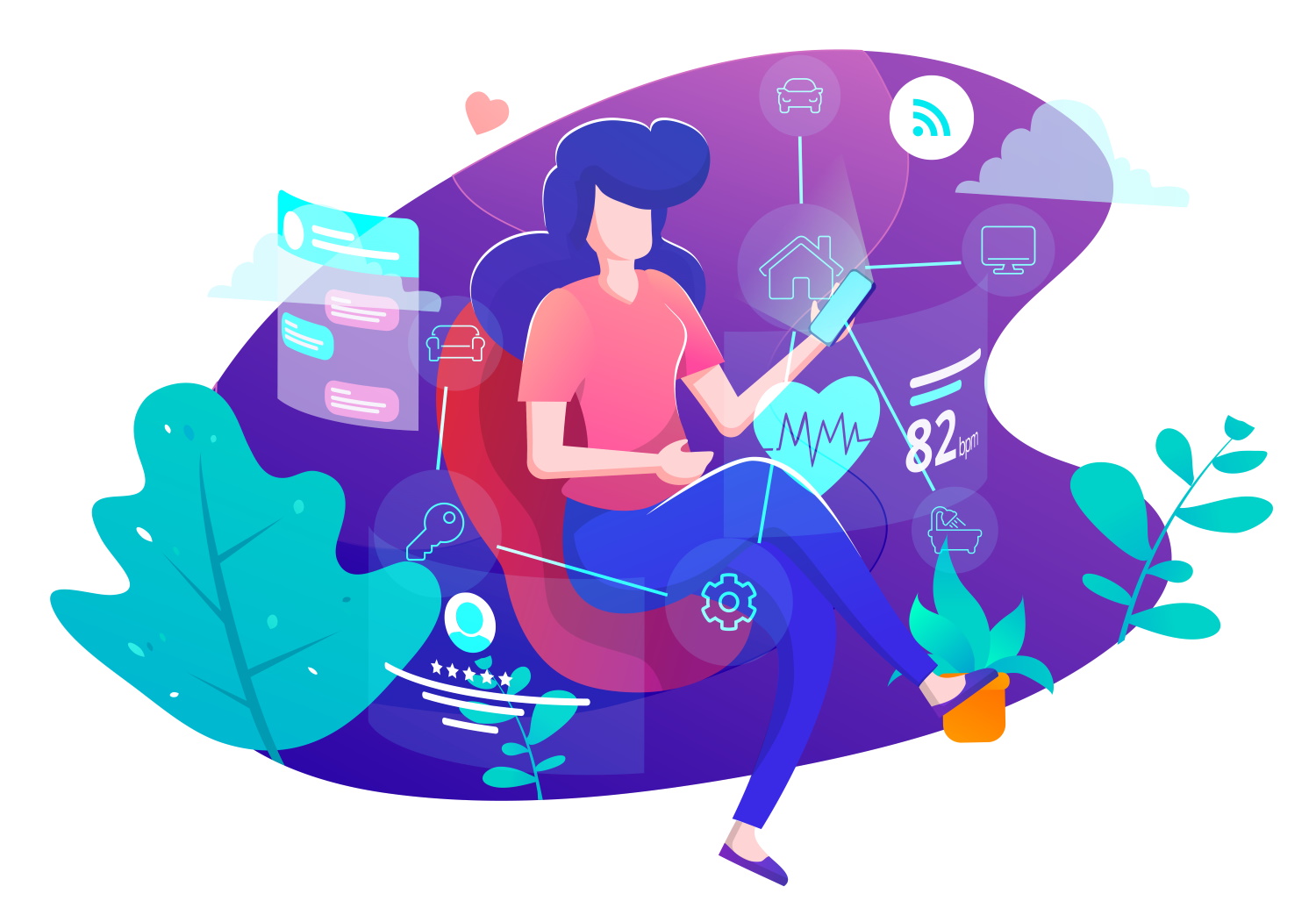 BSPOKE Software - Internet of things for business graphic showing woman connected