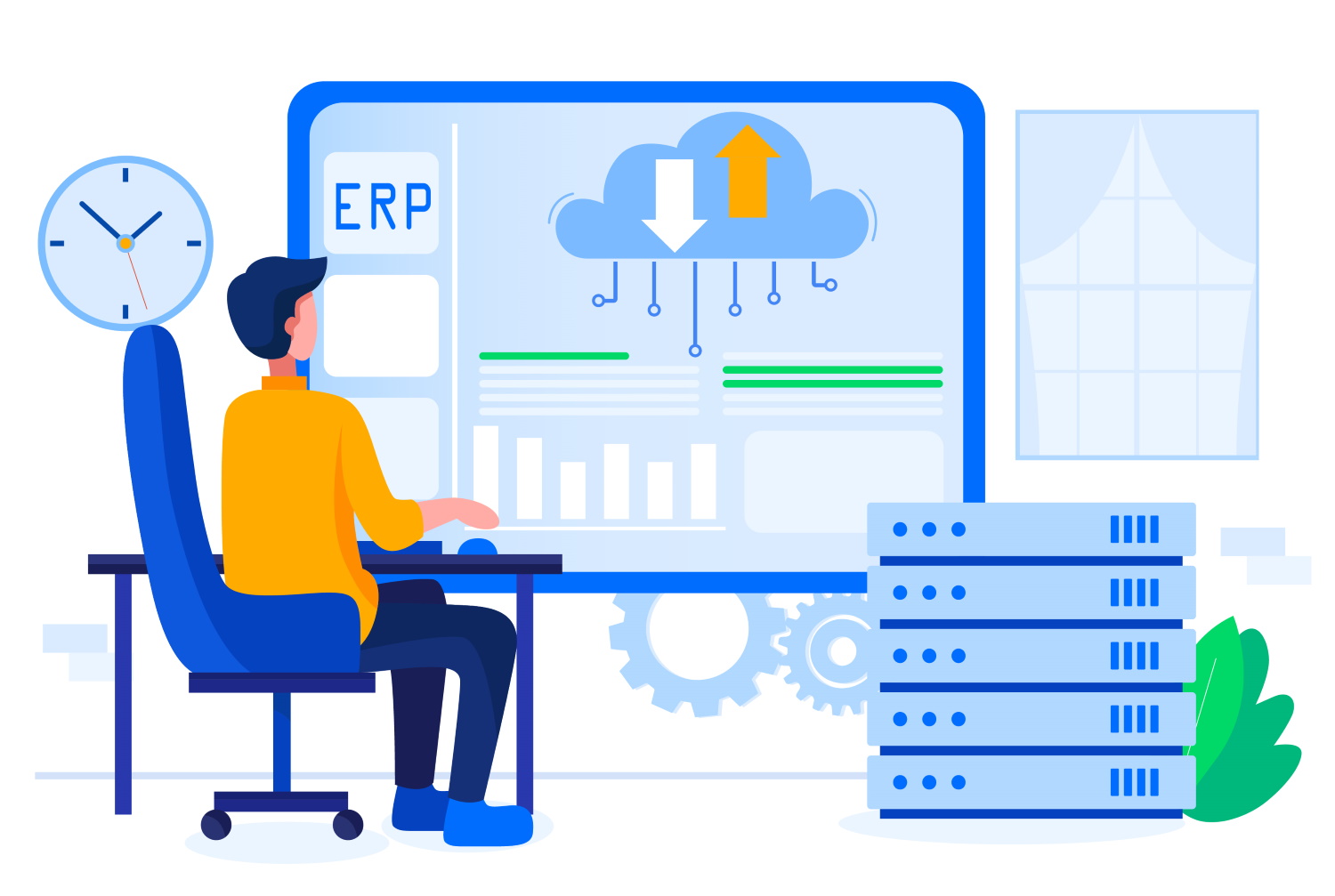 BSPOKE Softwre - Graphic showing man in office with custom ERP System