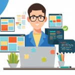 Graphic shows a developer coding Bespoke Software examples  