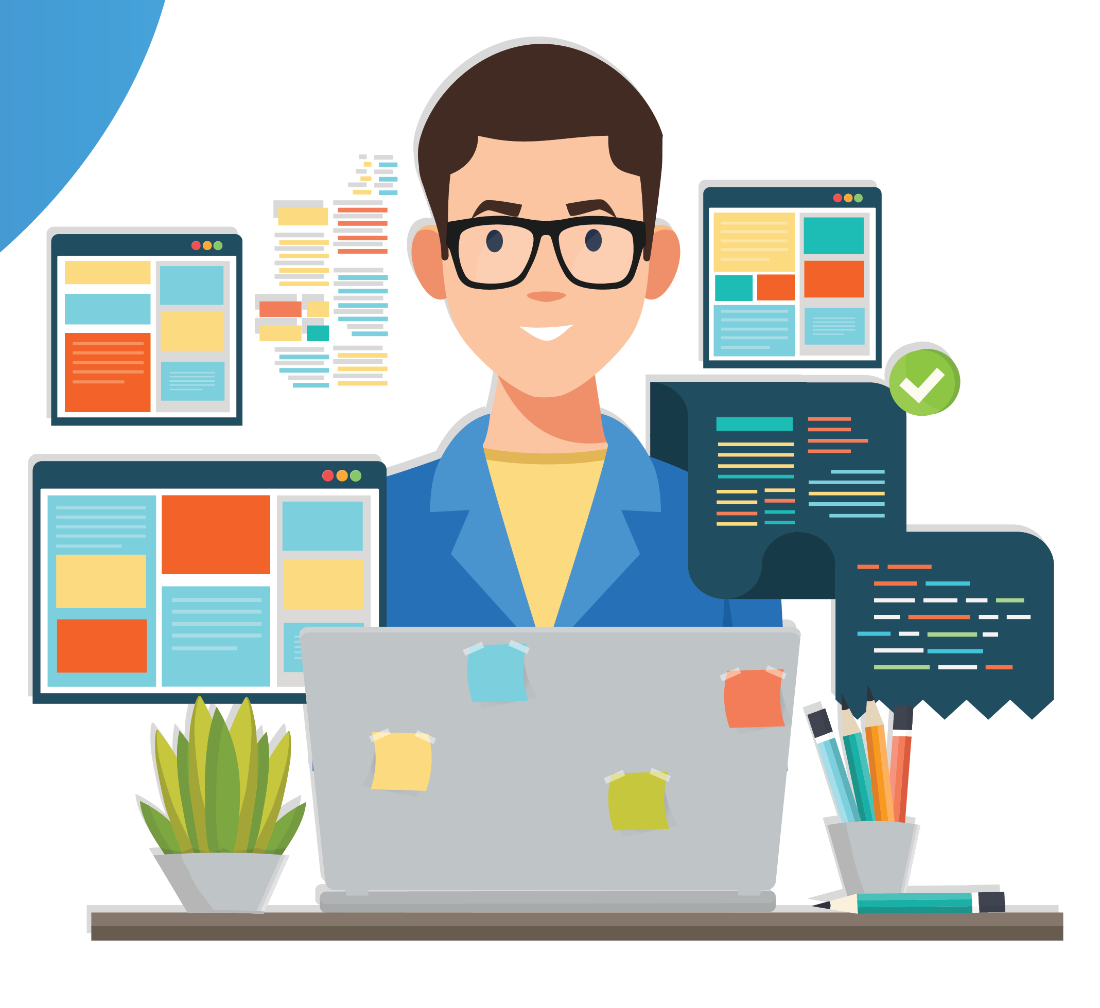 Graphic shows a developer coding Bespoke Software examples  