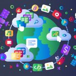 BSPOKE software - graphic showing satellites, earth and clouds to represent cloud native architecture for businesses and custom software