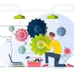 BSPOKE software - Graphic showing a software engineer to represent a software development partner