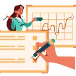 BSPOKE software - graphic showing female and hand writing a user story for a custom software development project
