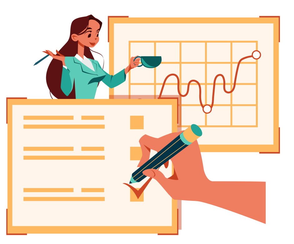 BSPOKE software - graphic showing female and hand writing a user story for a custom software development project