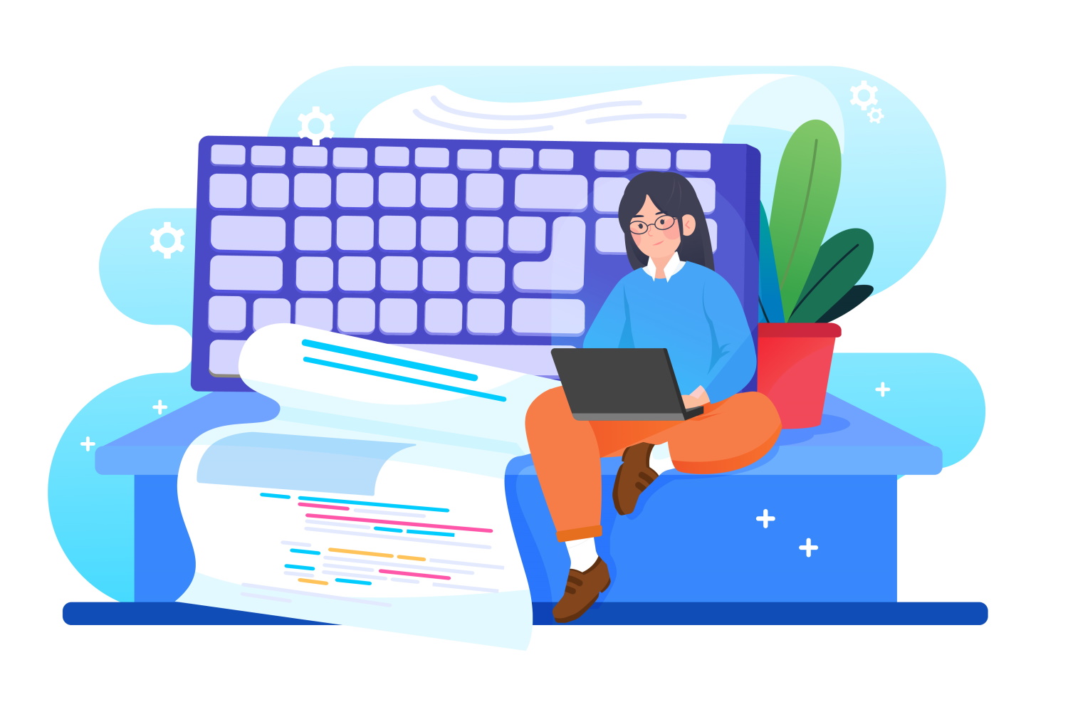 BSPOKE Software - graphic showing a software developer/analyst considering user stories for a custom software project