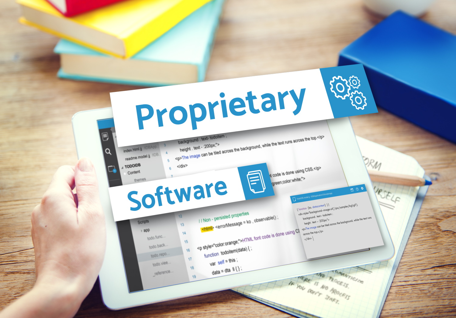 BSPOKE Software - Photo showing a tablet with propriety software running on it.